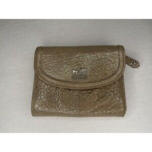 COACH Tri Fold Wallet Fold Crackle Logo Plate Leather Authentic Women’s Bag